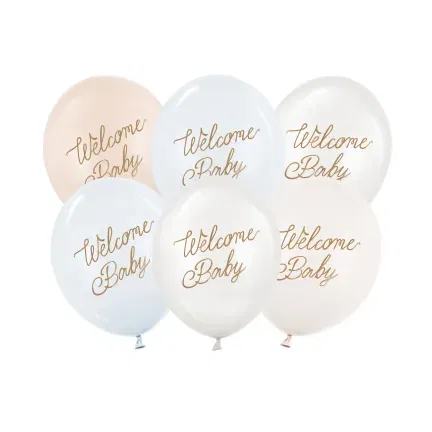 Balony 30 cm, Welcome Baby niebieski 6szt.