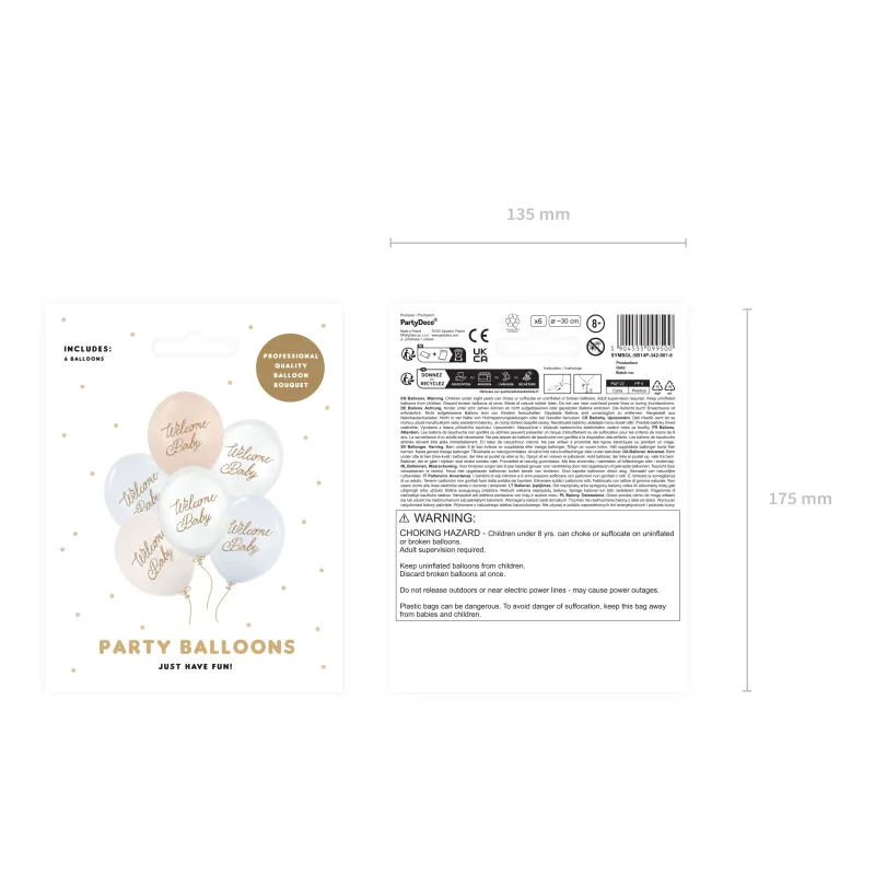 Balony 30 cm, Welcome Baby niebieski 6szt.