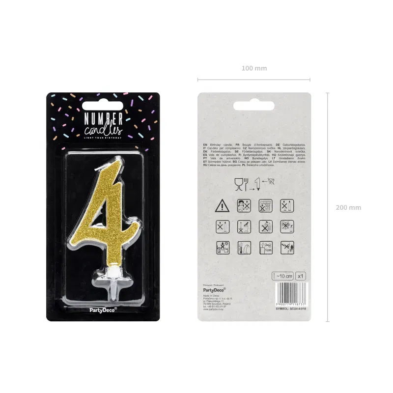 Świeczka urodzinowa Cyferka 4, złoty 10cm