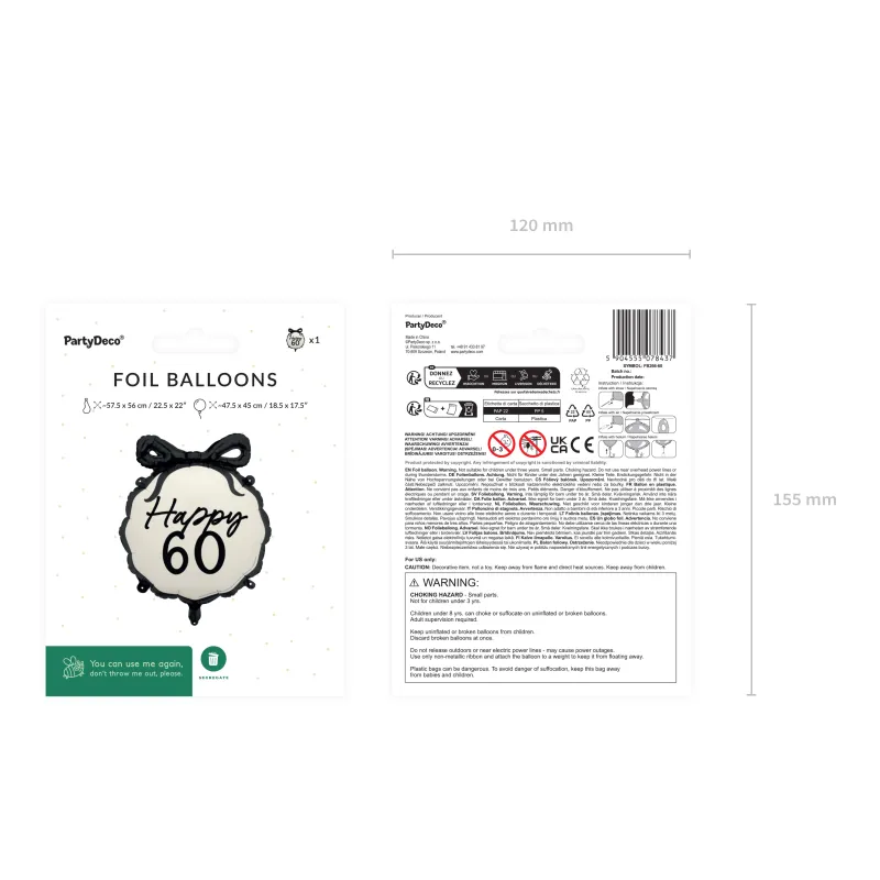Balon foliowy pastylka Happy ''60'' 47.5x45 cm Balon foliowy pastylka Happy ''60'' 47.5x45 cm