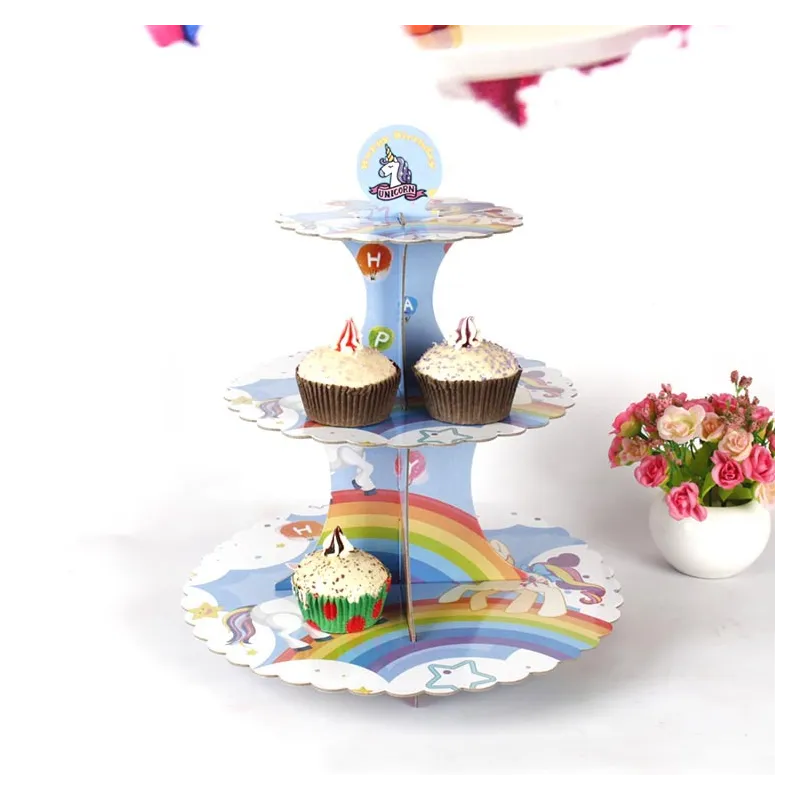 Patera papierowa na ciasto Tęczowe Jednorożce 3 poziomy