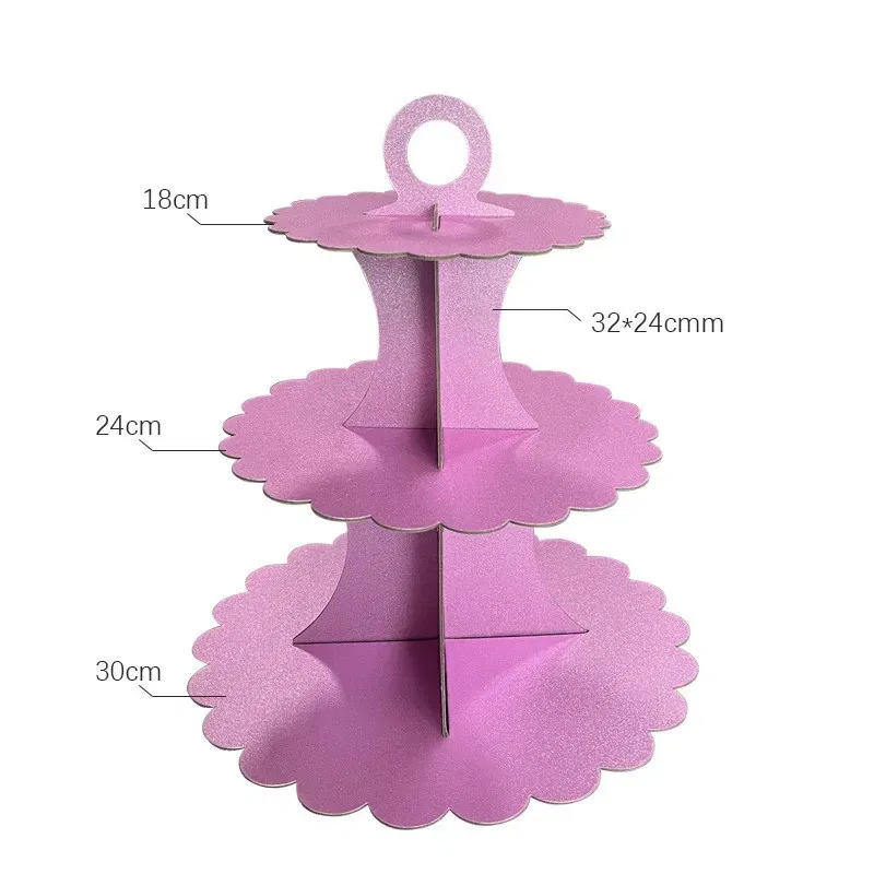 Patera papierowa Różowa z brokatem 3 poziomy