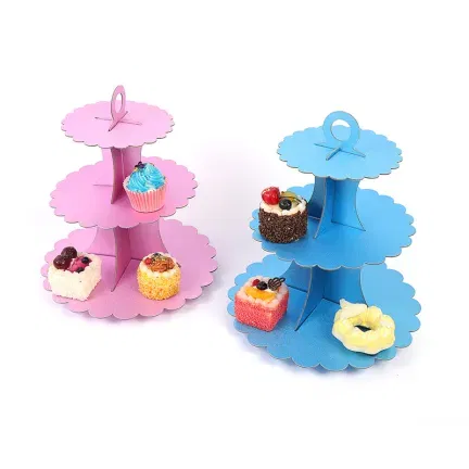 Patera papierowa Różowa z brokatem 3 poziomy