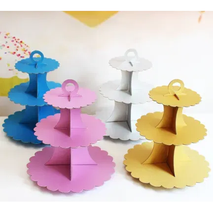 Patera papierowa Różowa z brokatem 3 poziomy