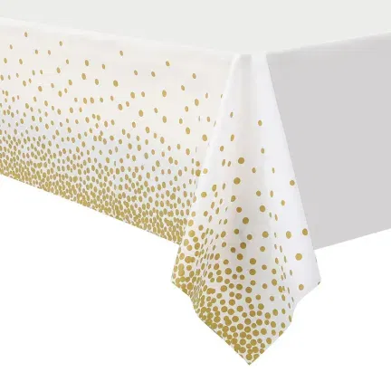 Obrus foliowy jednorazowy Biały w złote kropki 137 x 274 cm
