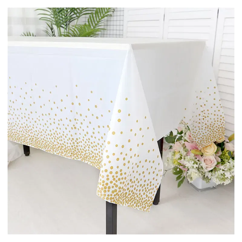 Obrus foliowy jednorazowy Biały w złote kropki 137 x 274 cm