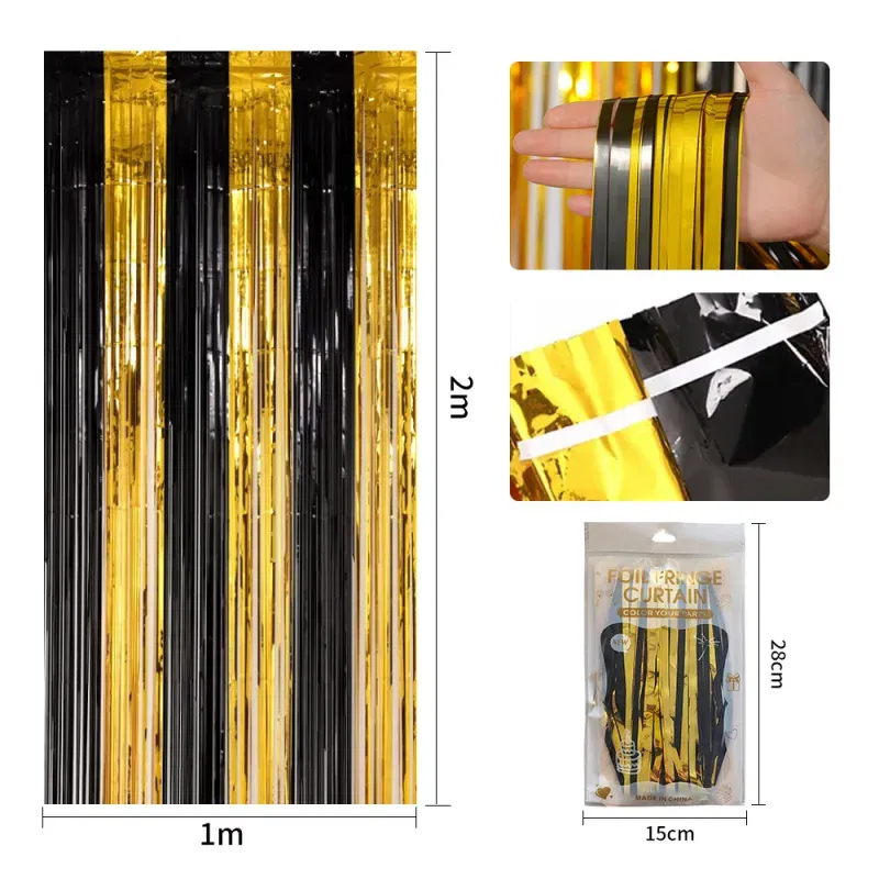 KURTYNA dekoracyjna Foliowa Dwukolorowa Złoto Czarna 100x200 cm KURTYNA dekoracyjna Foliowa Dwukolorowa Złoto Czarna 100x200 cm