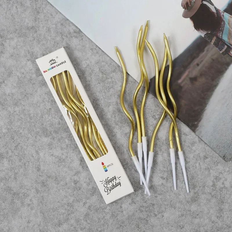 Świeczki dekoracja na TORT Zakręcone Świderki Złote 15 cm 6 szt
