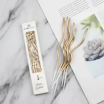 Świeczki dekoracja na TORT Zakręcone Świderki Szampańskie 15 cm 6 szt