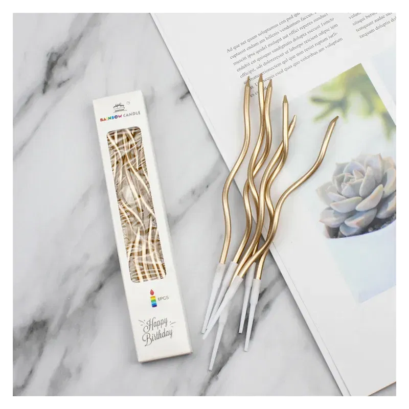 Świeczki dekoracja na TORT Zakręcone Świderki Szampańskie 15 cm 6 szt