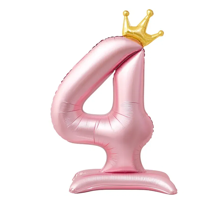 Balon foliowy Stojący CYFRA 4 z koroną Różowa 100cm