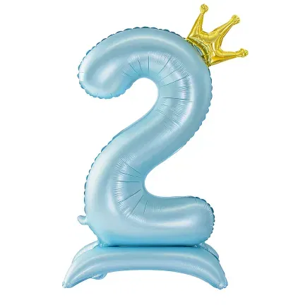 Balon foliowy Stojący CYFRA 2 z koroną Błękitny 100cm