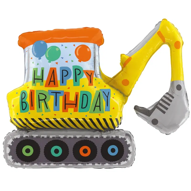 Balon foliowy Koparka "Happy Birthday" - 82 x 100 cm