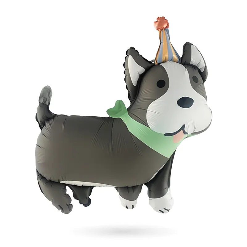 Balon foliowy Pies Husky w czapeczce urodzinowej – 66 x 59 cm