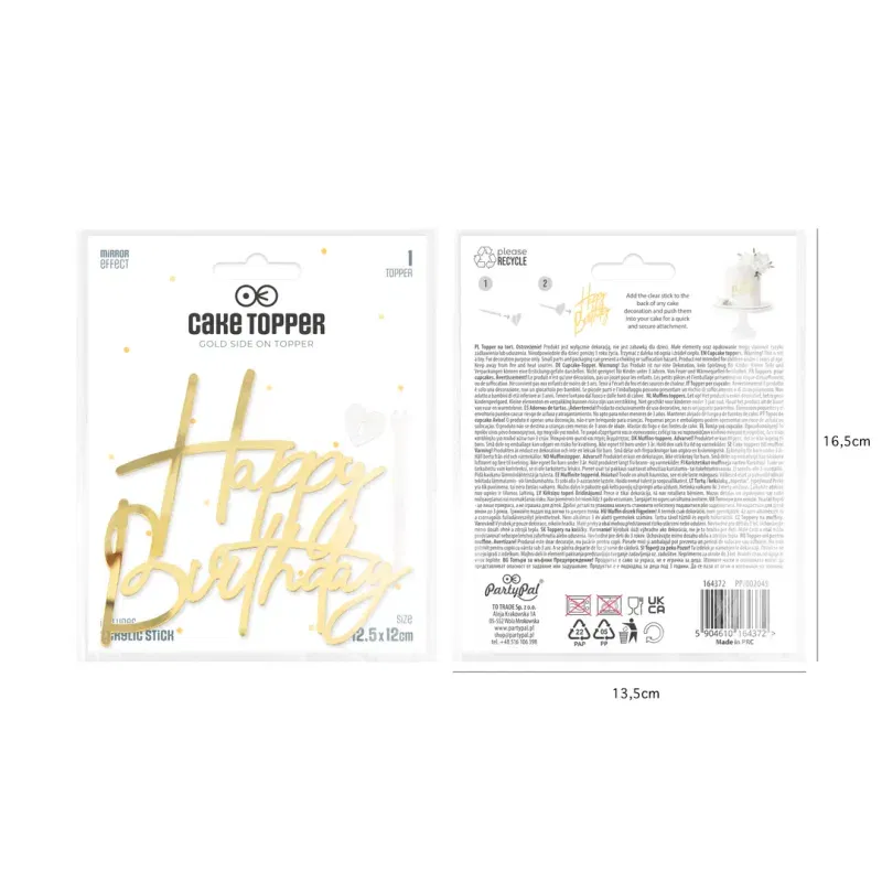 Topper na bok tortu Happy Birthday złoty lustrzany DIY 1 szt. Topper na bok tortu Happy Birthday złoty lustrzany DIY 1 szt.