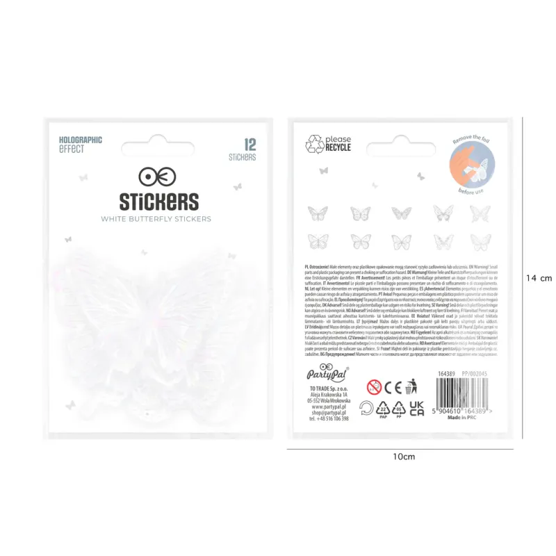 Naklejki na ścianę Motyle holograficzne białe 12 szt.