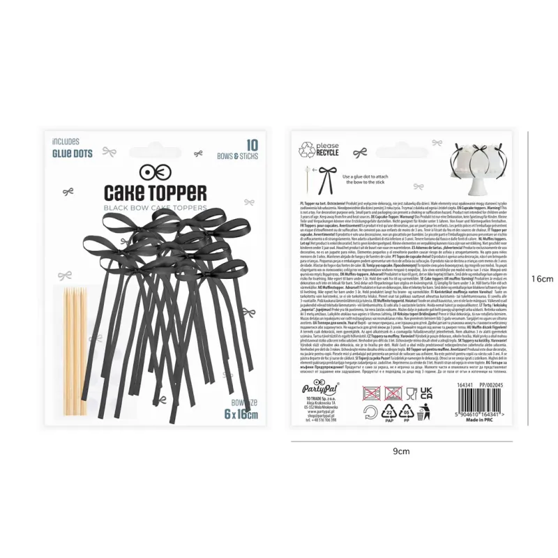 Topper na tort kokardka czarna DIY 10 szt.