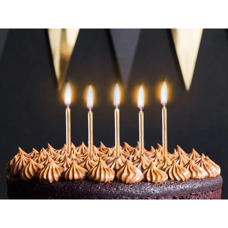 Świeczki urodzinowe, gładkie, złote 6cm, 6szt.