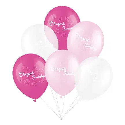 Różowy Balon Zestaw Chrzest Święty 6szt.