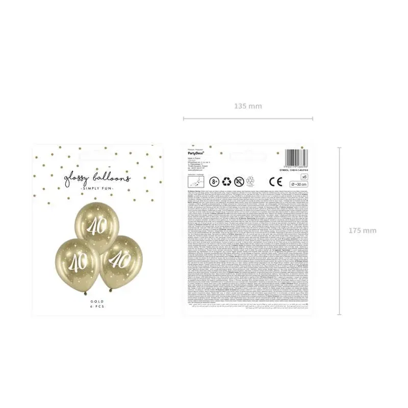 Balony Glossy 30cm, 40, złoty
