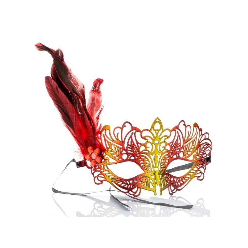 Maska karnawałowa ażurowa czerwono żółta 1 szt.