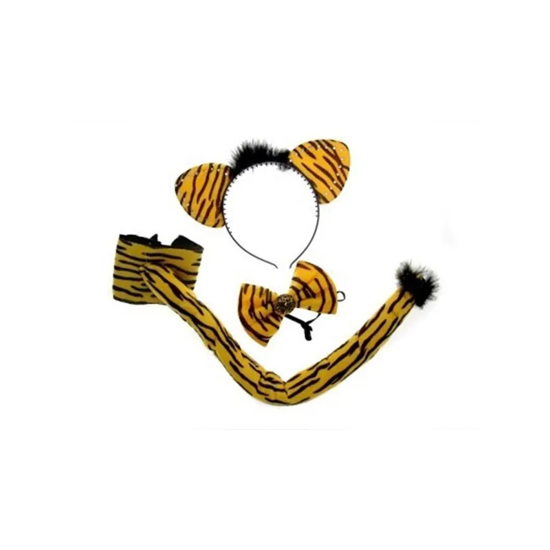 TYGRYSEK żółty kpl: opaska muszka i ogonek 1szt