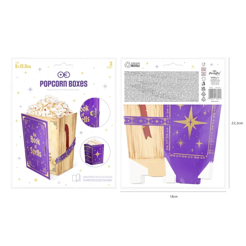 Pudełko na popcorn i przekąski Ksiega zaklęć Andrzejki 3 szt.