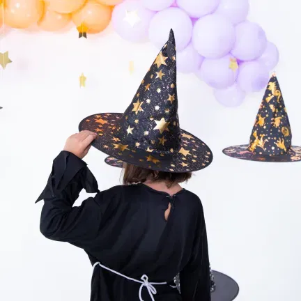 Kapelusz czarownicy Gwiazdki czarno-złoty 38x32cm Kapelusz czarownicy Gwiazdki czarno-złoty 38x32cm
