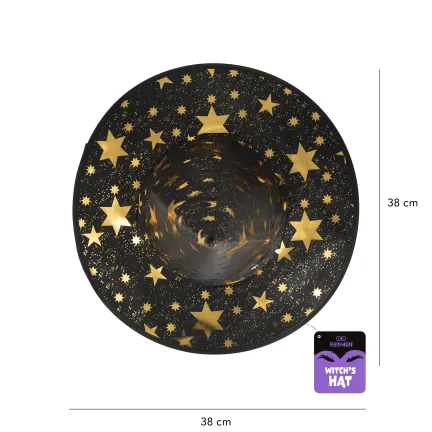 Kapelusz czarownicy Gwiazdki czarno-złoty 38x32cm Kapelusz czarownicy Gwiazdki czarno-złoty 38x32cm