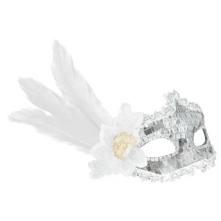 Maska karnawałowa z piórami srebrna 18x22cm Maska karnawałowa z piórami srebrna 18x22cm