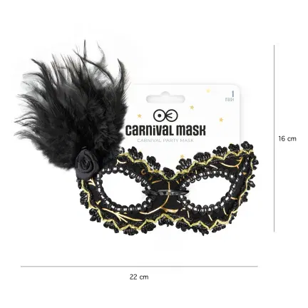 Maska karnawałowa z piórami czarno-złota 18,5x15cm Maska karnawałowa z piórami czarno-złota 18,5x15cm