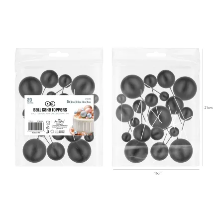 Toppery na tort kulki czarne matowe 20sztuk zestaw