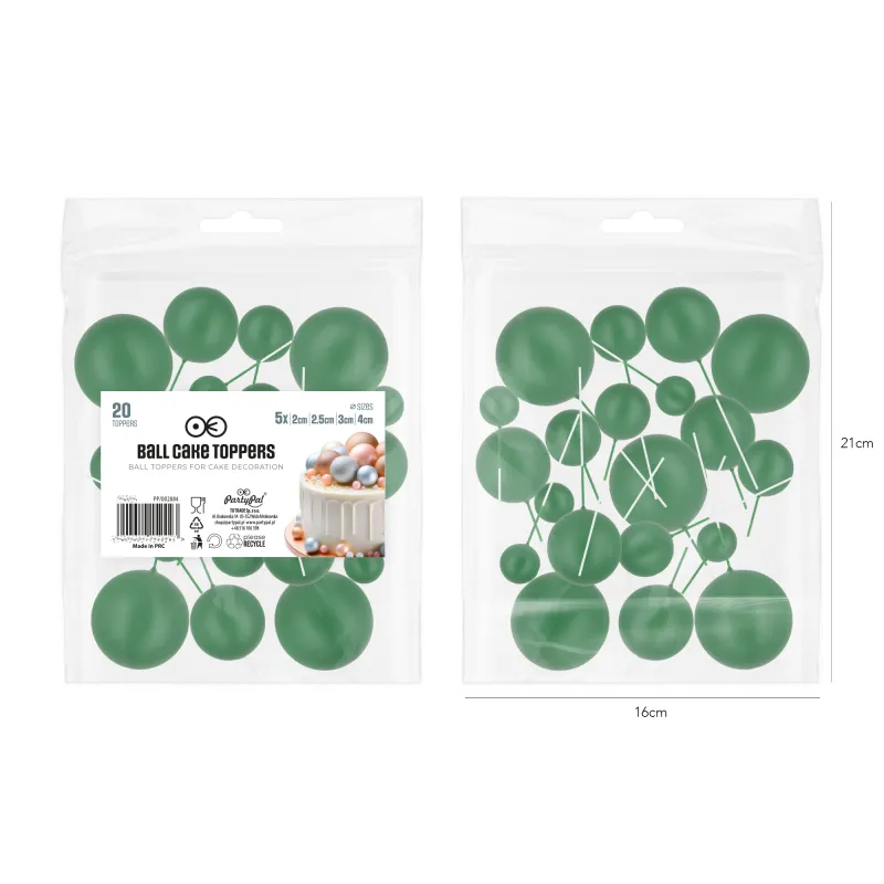Toppery na tort kulki zielone matowe 20sztuk zestaw Toppery na tort kulki zielone matowe 20sztuk zestaw