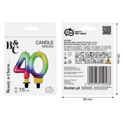 Świeczka cyferka 40, Galaxy, 7,5 cm 