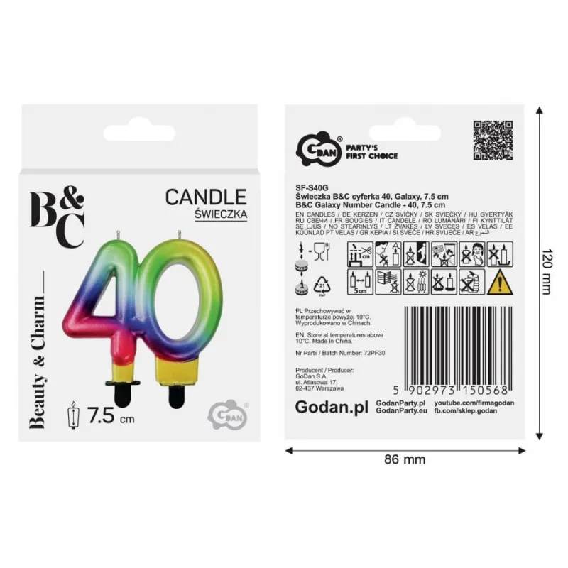Świeczka cyferka 40, Galaxy, 7,5 cm 