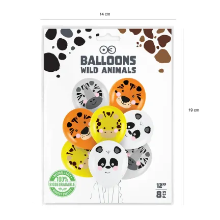 Balony biodegradowalne Zwierzątka Wild Animals mix 12cali 8szt Balony biodegradowalne Zwierzątka Wild Animals mix 12cali 8szt