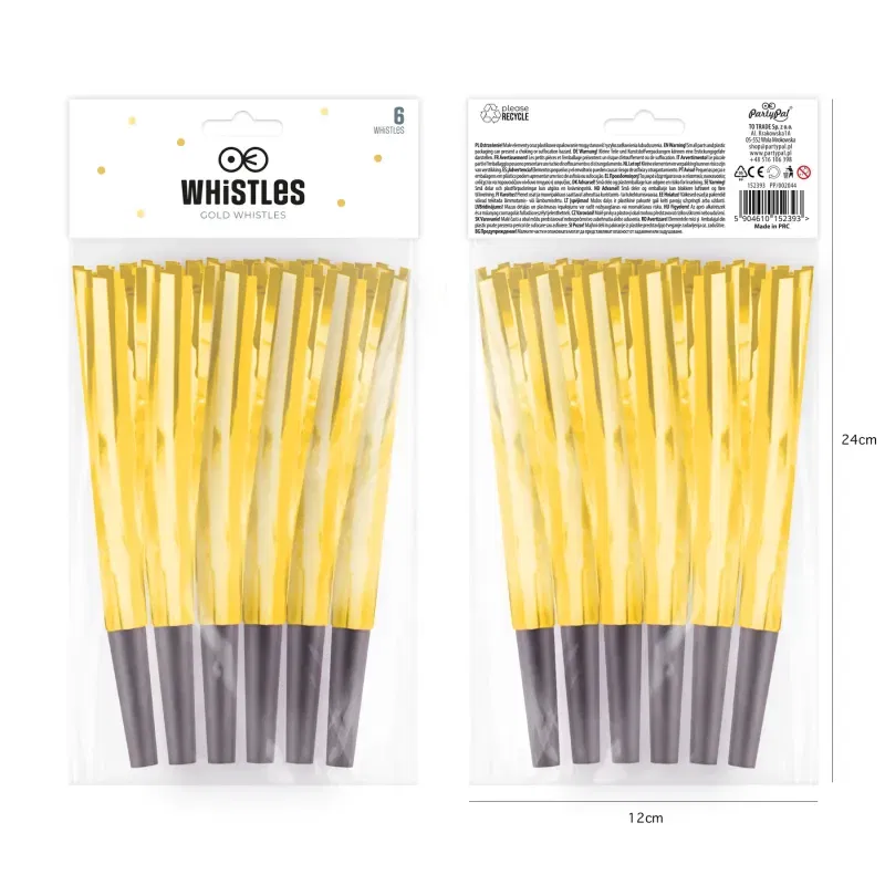 Trąbki imprezowe złote 6szt.