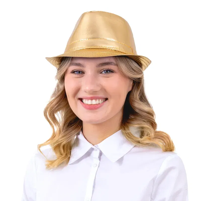 Kapelusz z imitacji skóry złoty