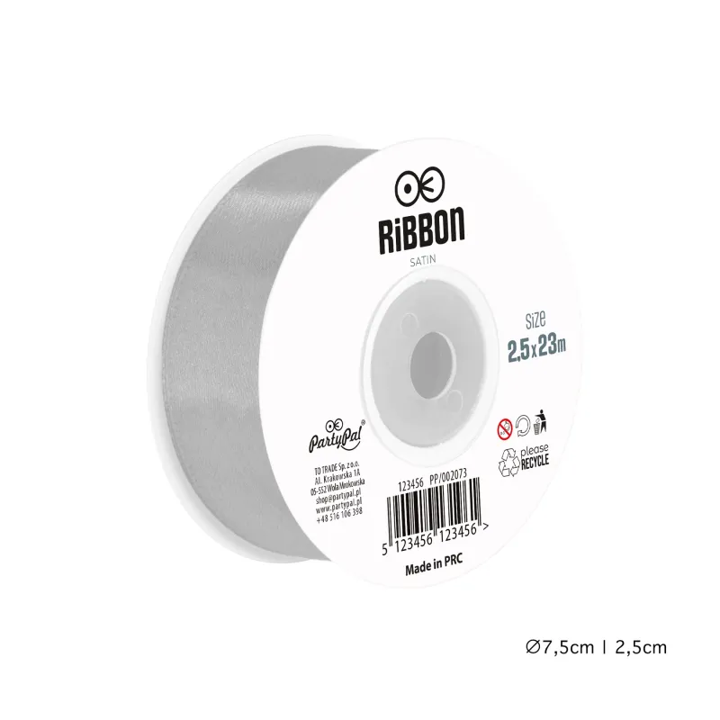 Tasiemka satynowa szara 2.5x23m