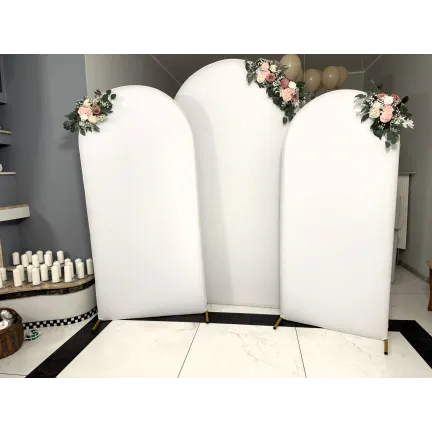 Pokrowiec biały materiał na stojak metalowy złoty ŁUK na balony i dekoracje 180x80cm