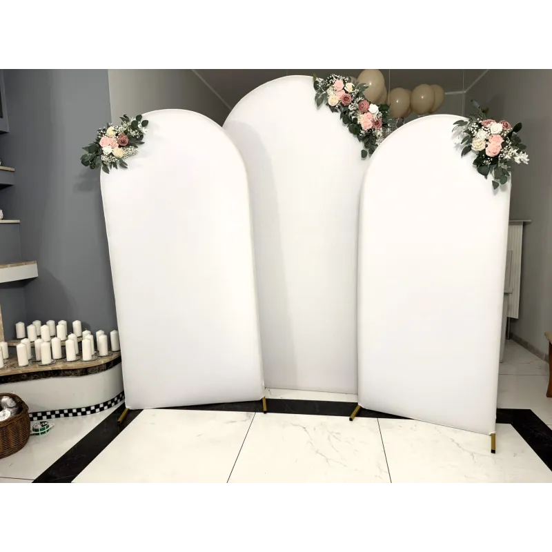 Pokrowiec biały materiał na stojak metalowy złoty ŁUK na balony i dekoracje 180x80cm