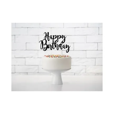 Czarny Topper na tort Happy Birthday Czarny Topper na tort Happy Birthday