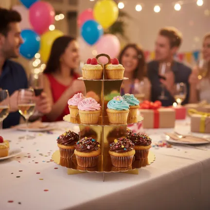 Patera papierowa Złota metaliczna 3 poziomy Patera papierowa Złota metaliczna 3 poziomy