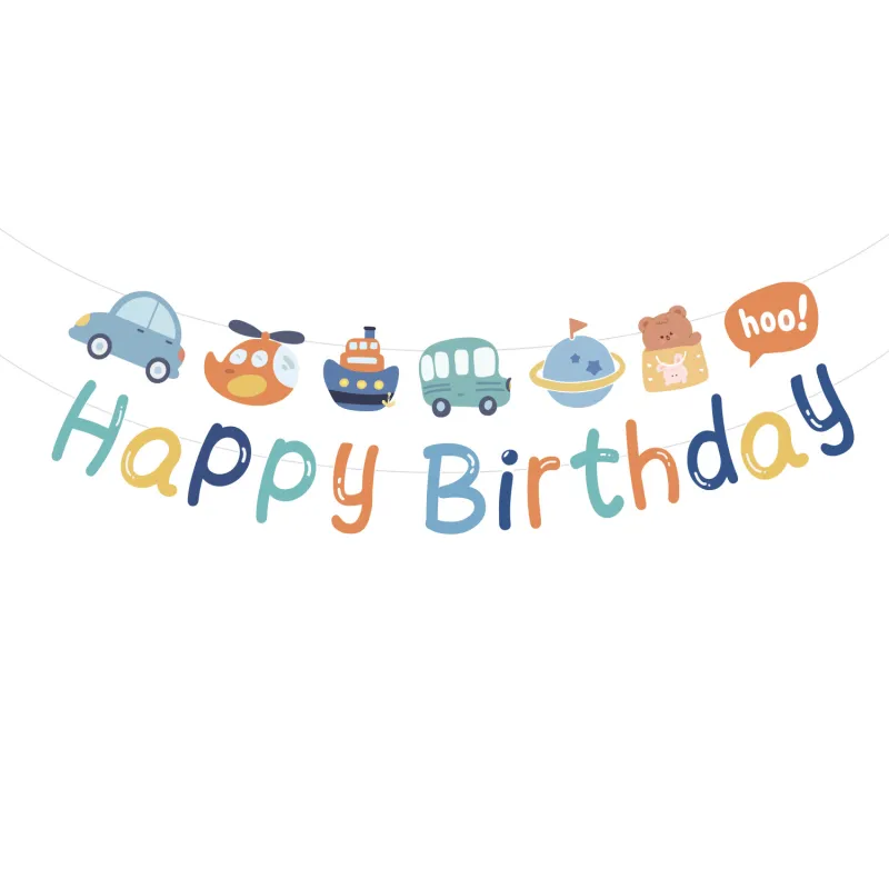 Baner Girlanda Urodzinowa Happy Birthday Pojazdy Mały misio Baner Girlanda Urodzinowa Happy Birthday Pojazdy Mały misio