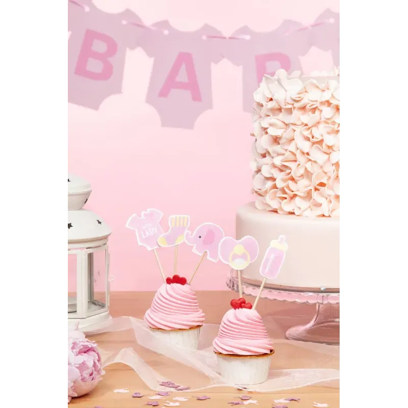 Toppery na Baby Shower dla dziewczynki słonik 6szt Toppery na Baby Shower dla dziewczynki słonik 6szt