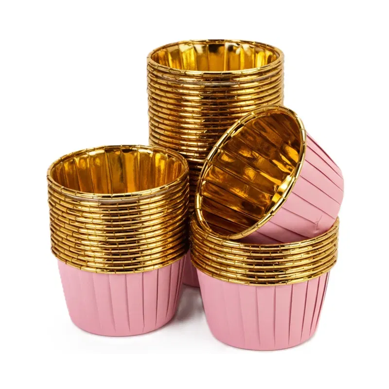 Papilotki do muffinek foremki do pieczenia babeczek papierowe różowo złote 5x4cm 50 szt.