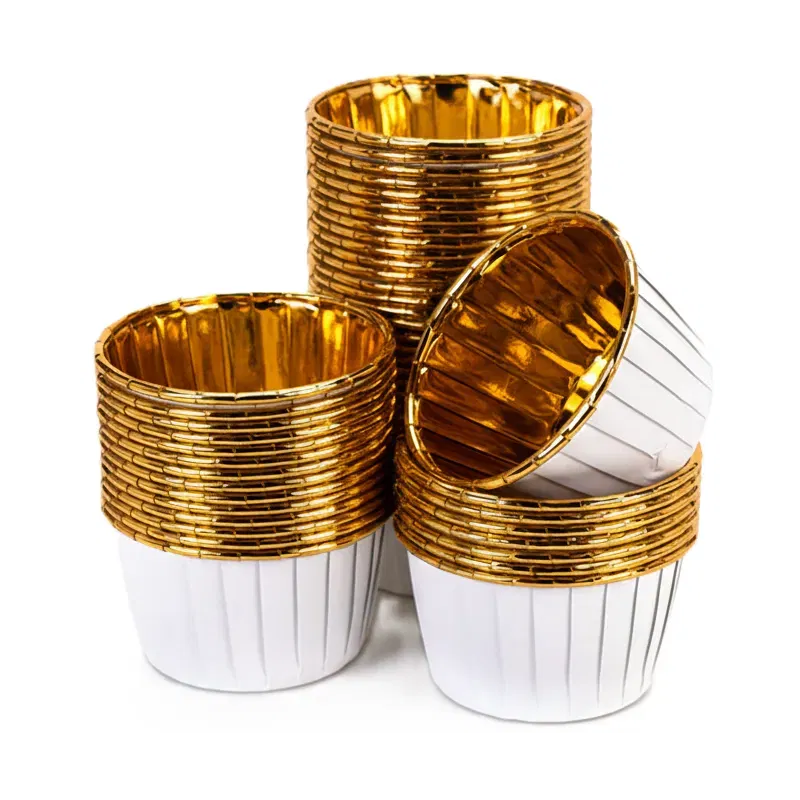 Papilotki do muffinek foremki do pieczenia babeczek papierowe biało złote 5x4cm 50 szt.