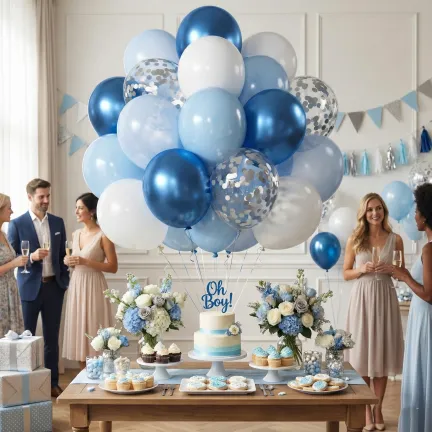 Balony niebiesko-białe zestaw dekoracyjny 10cali 25cm 40szt.