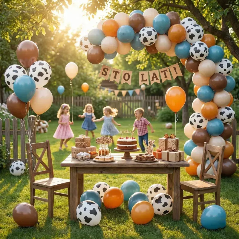 Balony niebiesko brązowe łatki zestaw dekoracyjny 10cali 25cm 40szt.