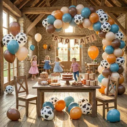 Balony niebiesko brązowe łatki zestaw dekoracyjny 10cali 25cm 40szt.